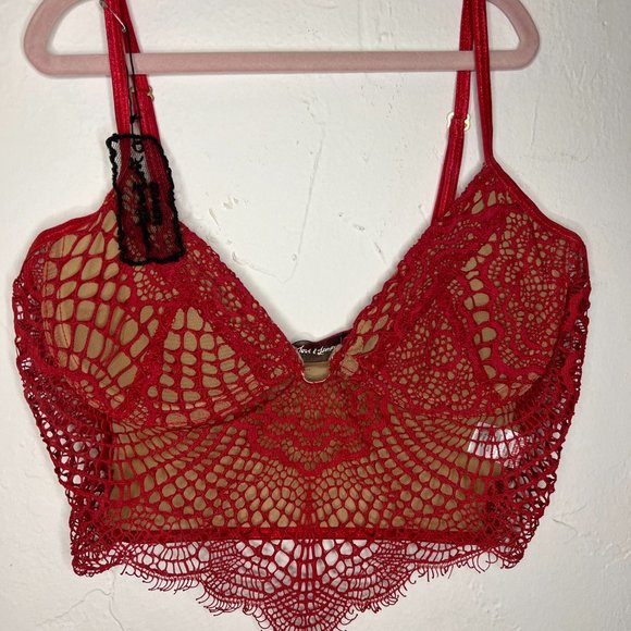 NWT For Love and Lemons Skivvies Bat Your Lashes Bra, Red, Size Small - Picture 7 of 11